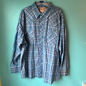 Wrangler Western Vintage Pearl Snap Men's Shirt blue Size 3XL